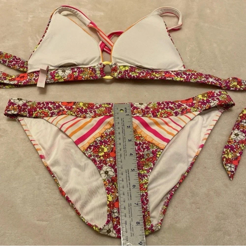 Victoria's Secret Multicolor Neon Floral and Striped Bikini